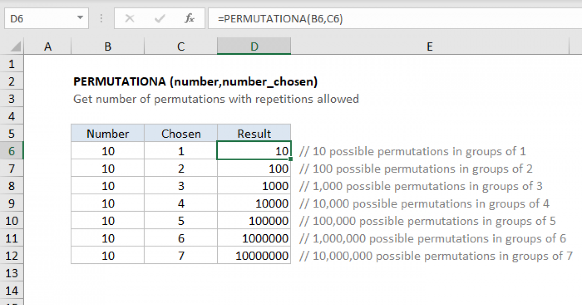 Excel PERMUTATIONA function Exceljet
